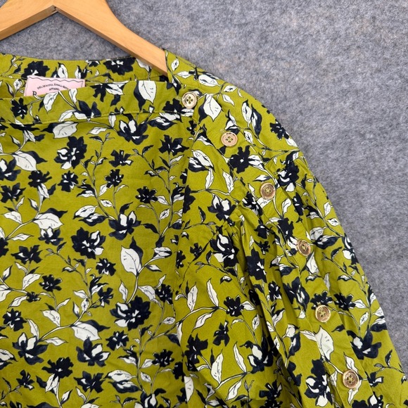 BURU Floral Cropped Button Sleeve Blouse Womens XS Lime Green Silhouette - Picture 7 of 13